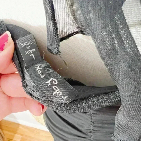 y2k Vintage Ruby Rox Halter Black and Gold Ruched Dress Women's Size L - Picture 8 of 8